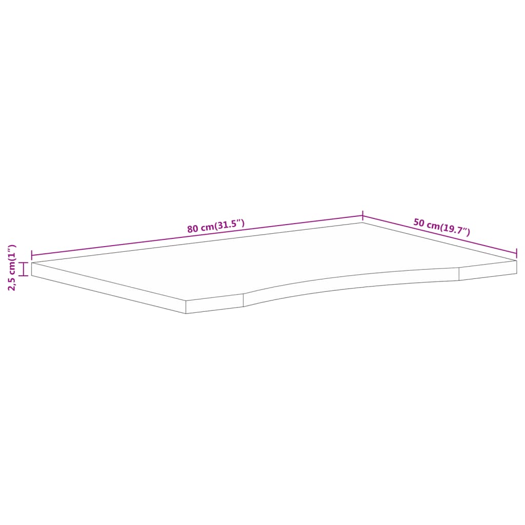 Blat birou cu decupaj curbat 80x50x2,5 cm lemn masiv mango brut