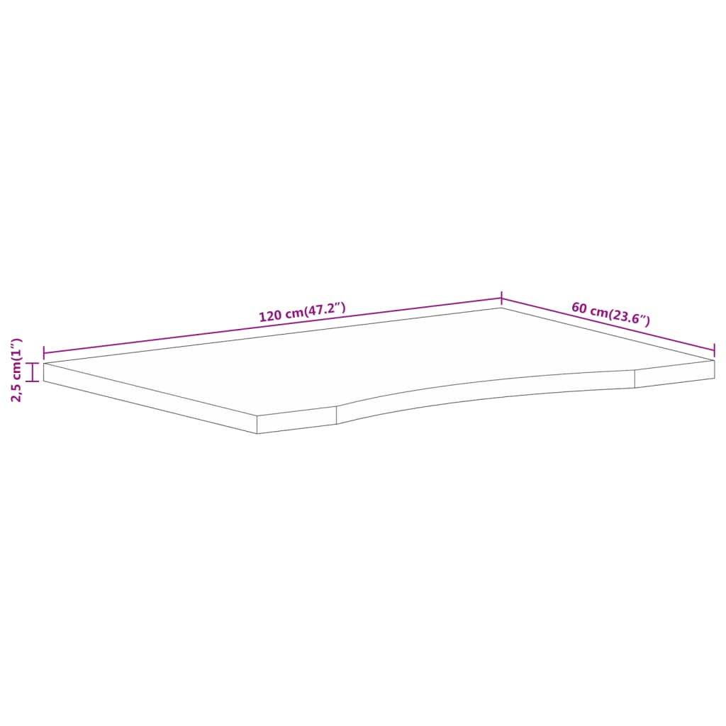 Blat birou cu decupaj curbat 120x60x2,5 cm lemn masiv mango