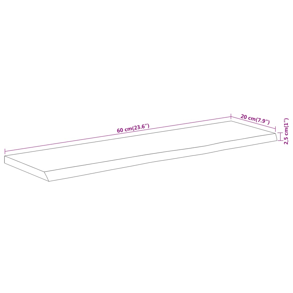 Raft perete 60x20x2,5 cm dreptunghiular lemn acacia margine vie