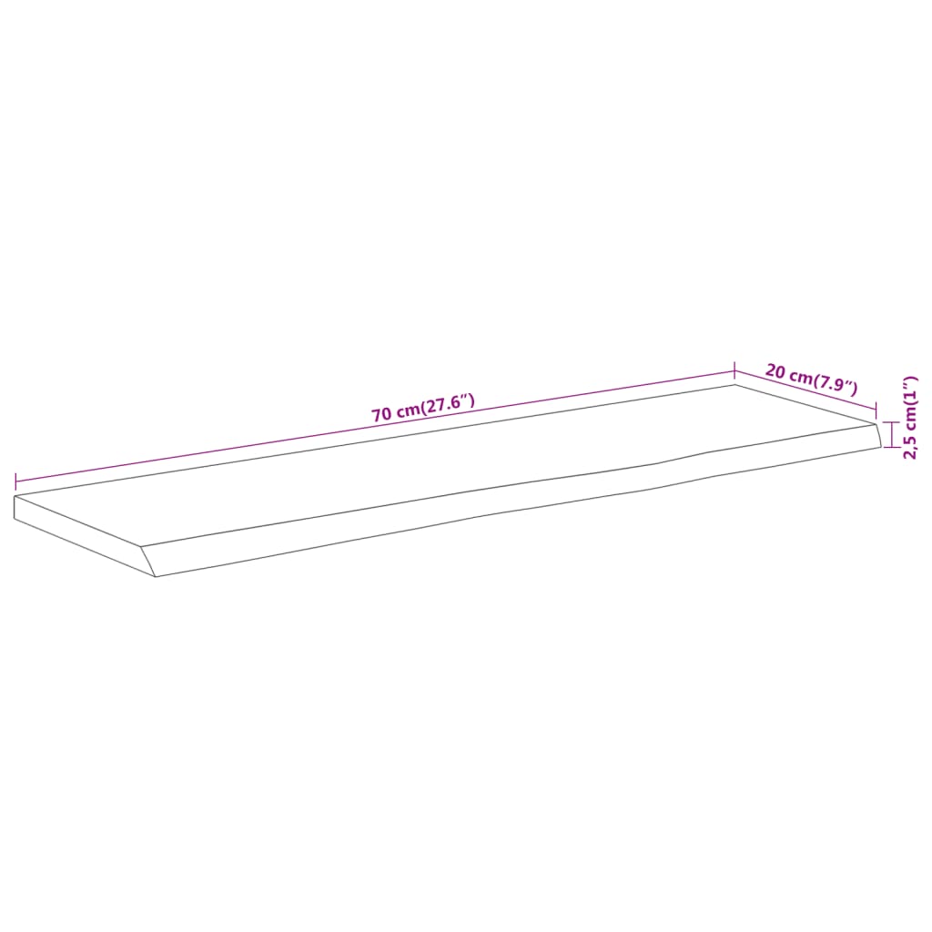 Raft perete 70x20x2,5 cm dreptunghiular lemn acacia margine vie