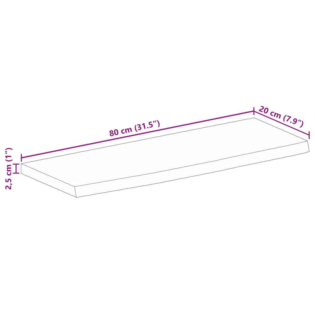 Blat de masă margine naturală, 80x20x2,5 cm, lemn masiv mango