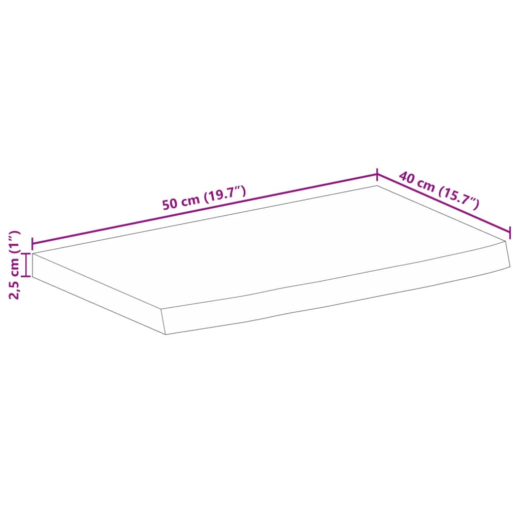 Blat de masă margine naturală, 50x40x2,5 cm, lemn masiv mango