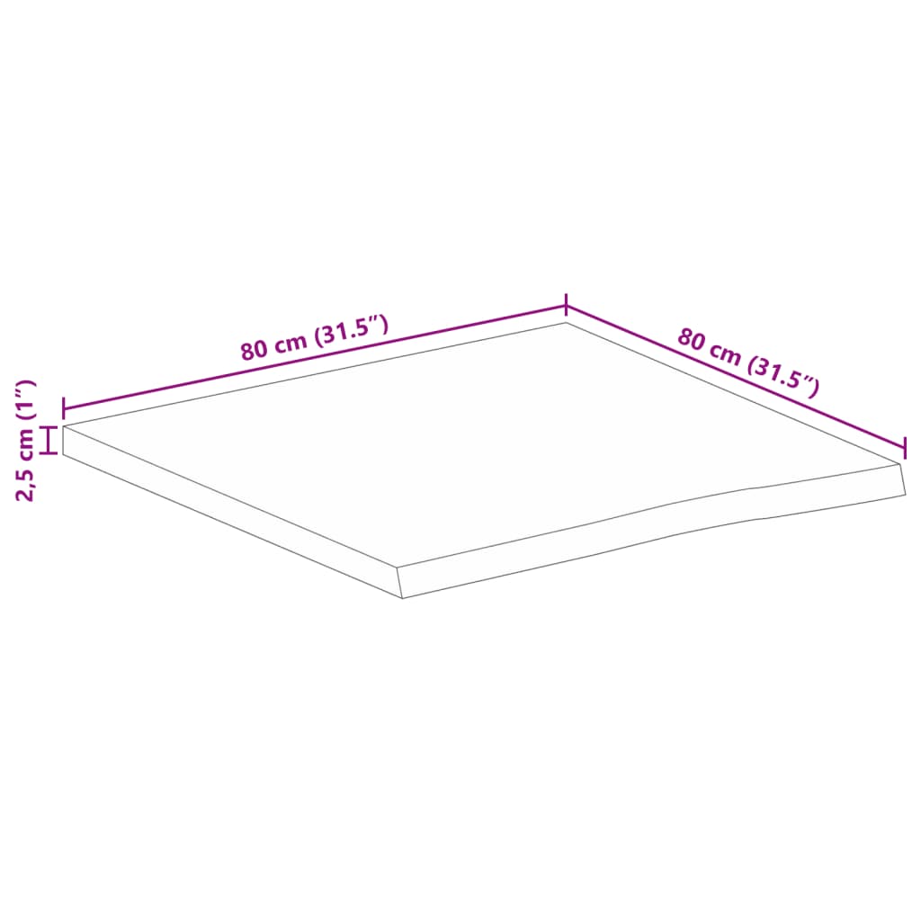 Blat de masă margine naturală, 80x80x2,5 cm, lemn masiv mango