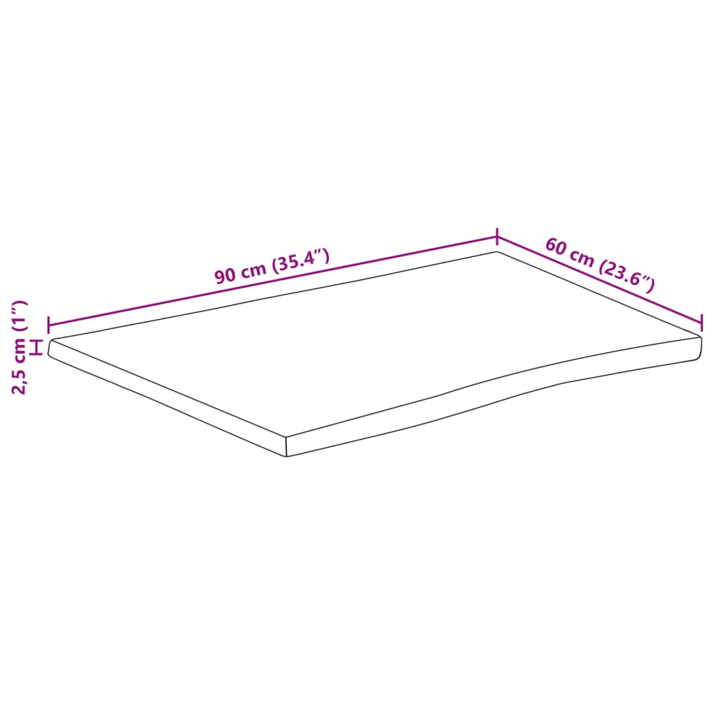 Blat masă, 90x60x2,5 cm dreptunghiular lemn acacia margine vie