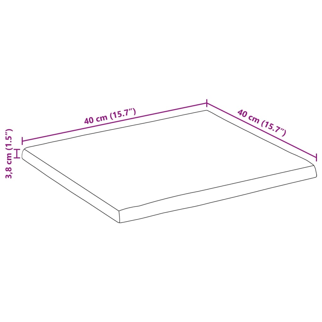 Blat de masă pătrată 40x40x3,8 cm lemn masiv acacia margine vie