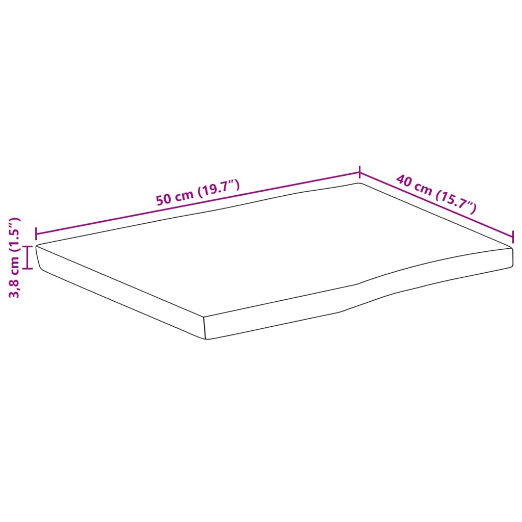 Blat masă 50x40x3,8 cm dreptunghiular lemn acacia margine vie