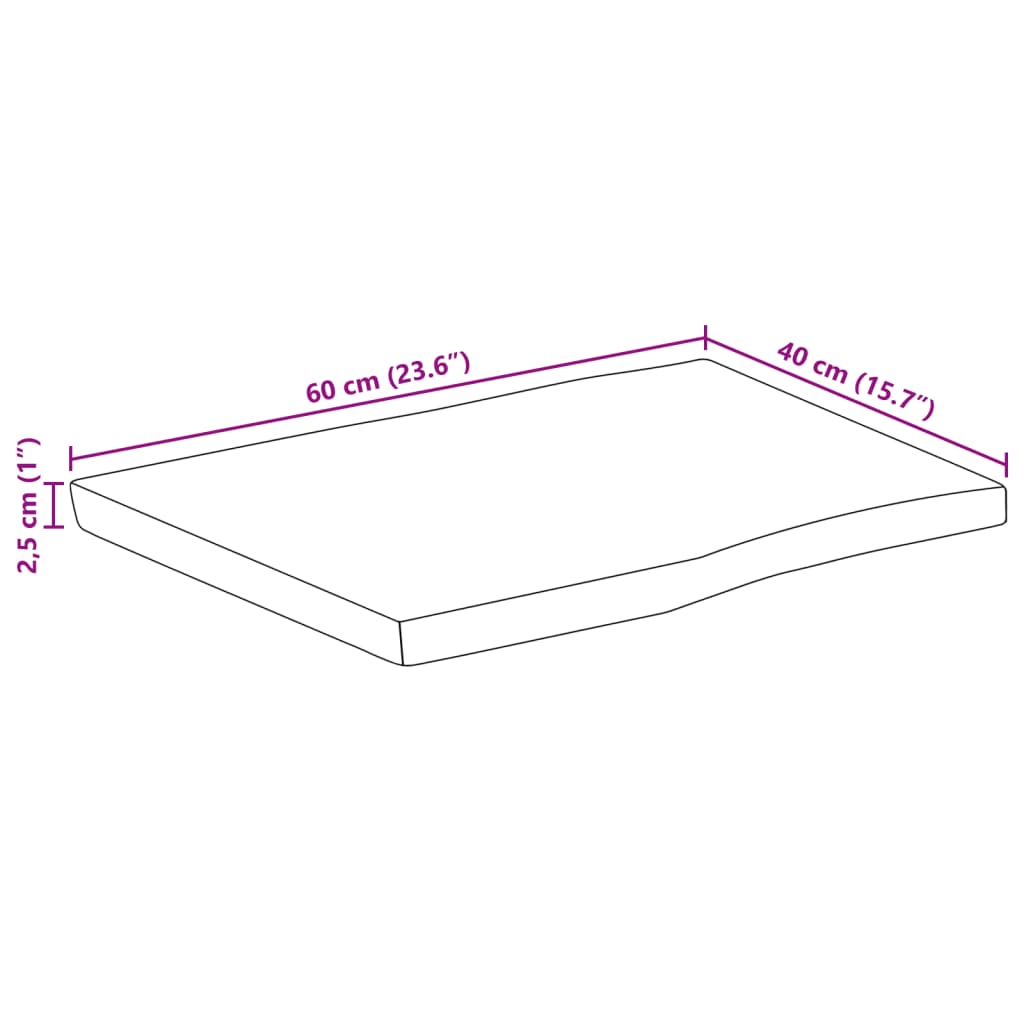 Blat de masă contur organic 60x40x2,5 cm lemn masiv mango brut