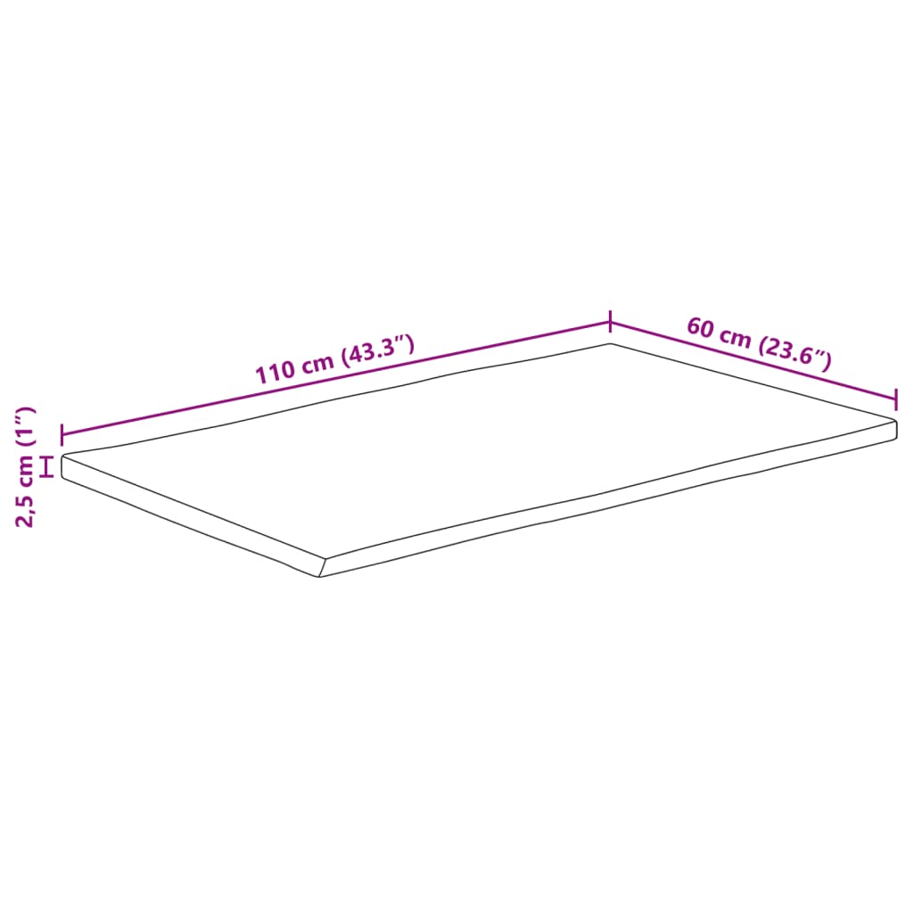 Blat de masă contur organic 110x60x2,5 cm lemn masiv mango brut