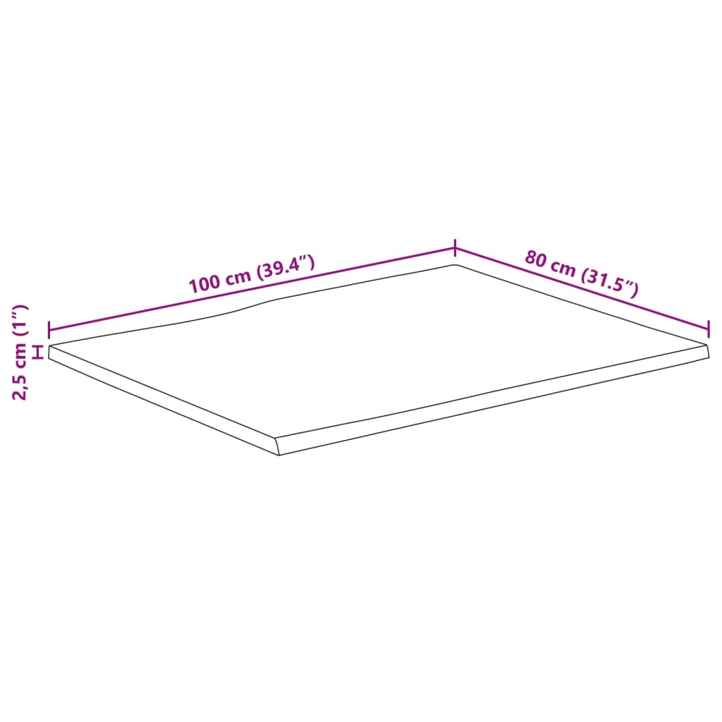 Blat de masă contur organic 100x80x2,5 cm lemn masiv mango brut