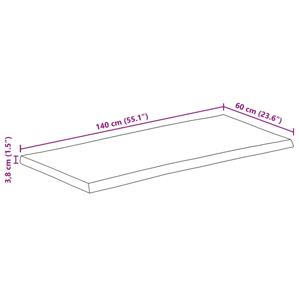 Blat de masă contur natural 140x60x3,8 cm lemn masiv mango brut