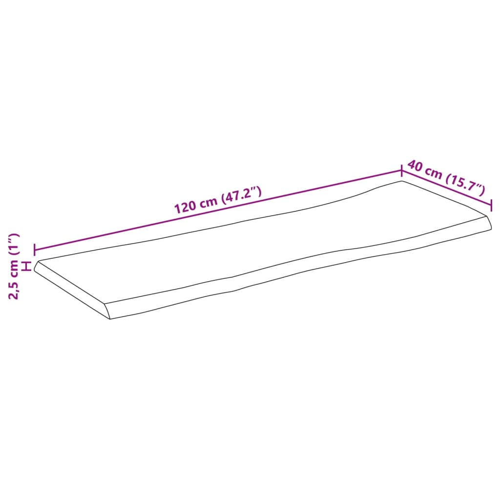 Blat masă cu margini naturale, 120x40x2,5 cm, lemn masiv mango