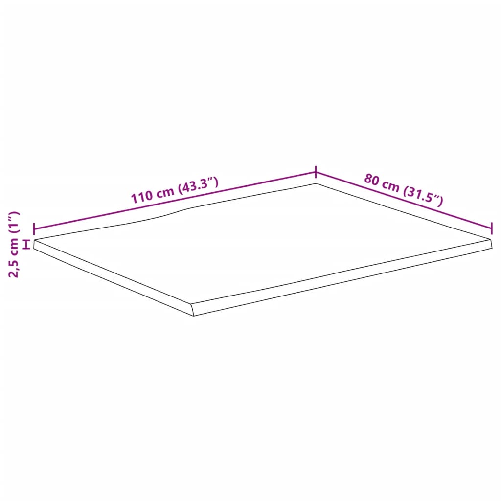 Blat masă cu margini, 110x80x2,5 cm, lemn masiv mango