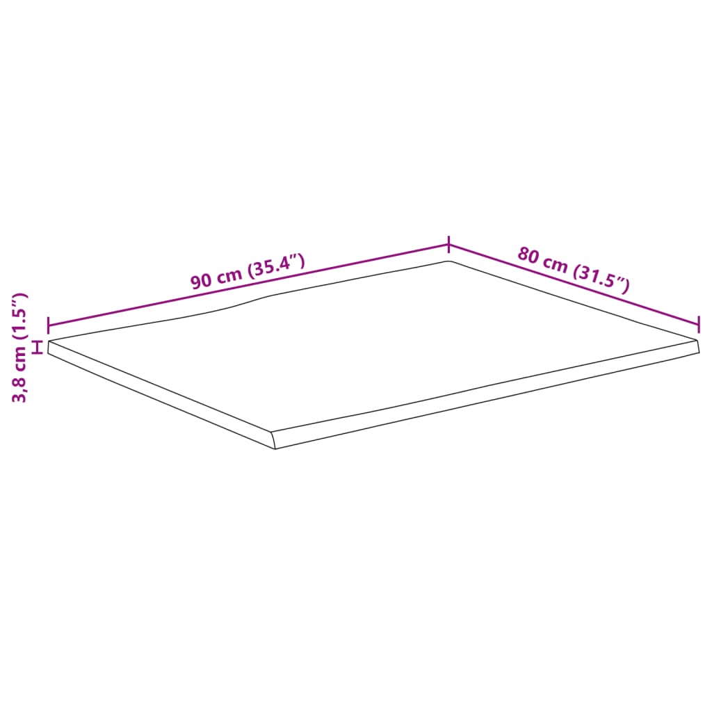 Blat masă cu margini, 90x80x3,8 cm, lemn masiv mango