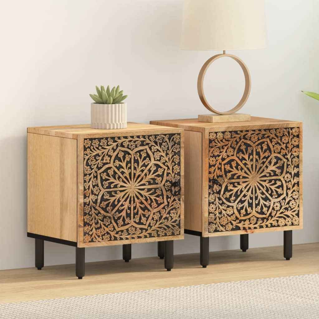 Noptiere, 2 buc., 40x33x46 cm, lemn masiv de acacia