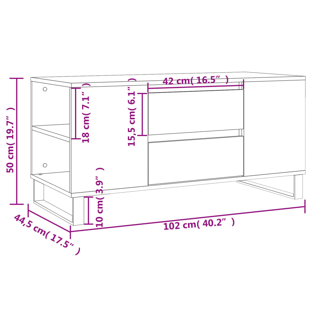 Măsuță de cafea, alb extralucios, 102x44,5x50cm, lemn prelucrat