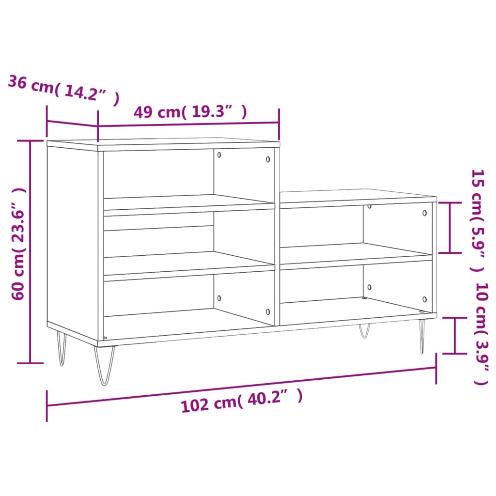 Pantofar, gri beton, 102x36x60 cm, lemn prelucrat