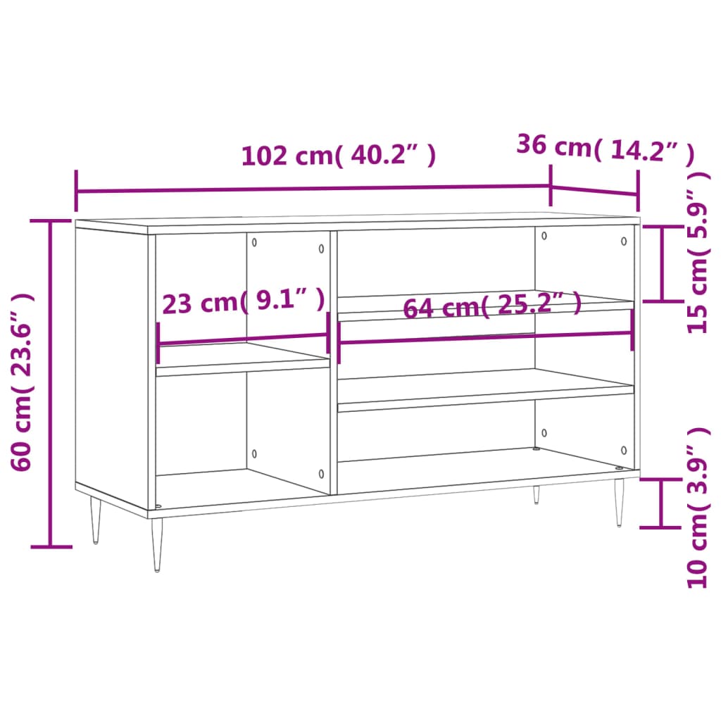 Pantofar, stejar sonoma, 102x36x60 cm, lemn prelucrat