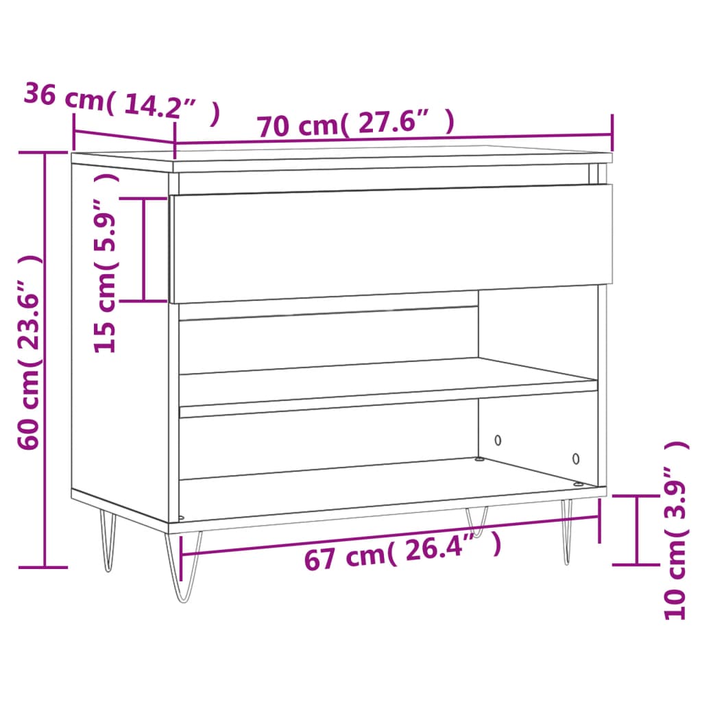 Pantofar, stejar fumuriu, 70x36x60 cm, lemn prelucrat