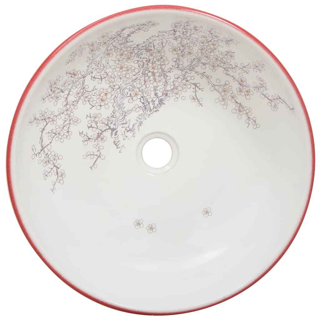 Lavoar de blat, alb și roșu, rotund, Φ41x14 cm, ceramică