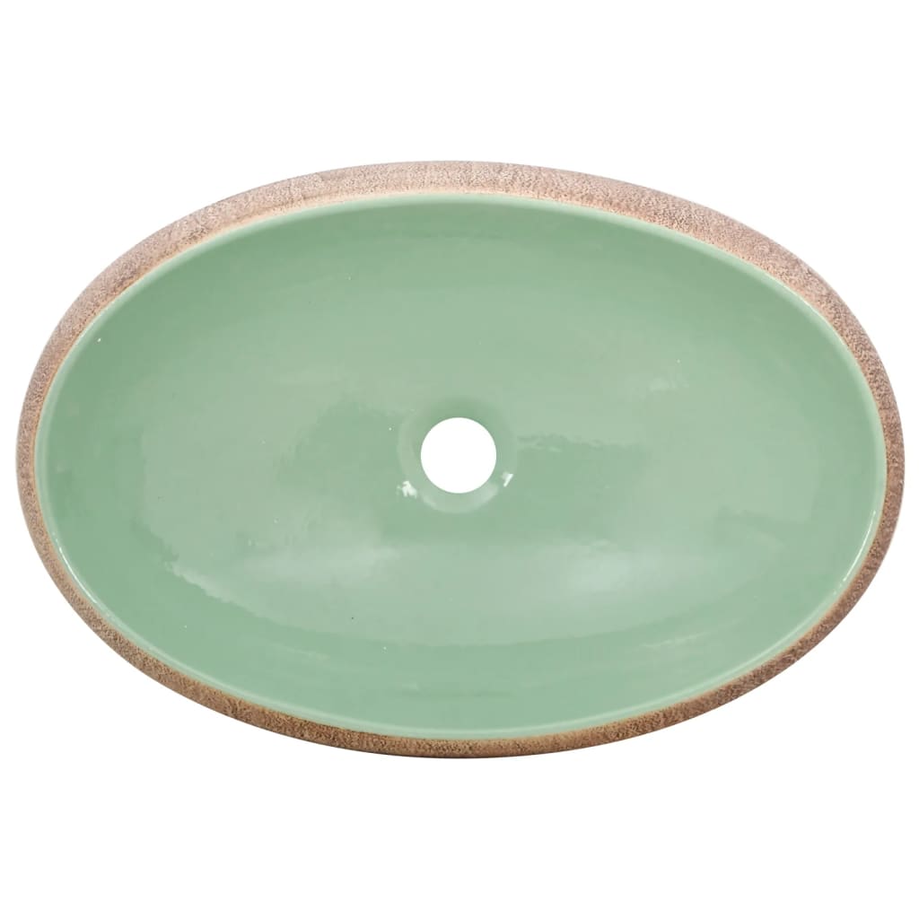 Lavoar de blat, verde și maro, 59x40x15 cm, ceramică, oval