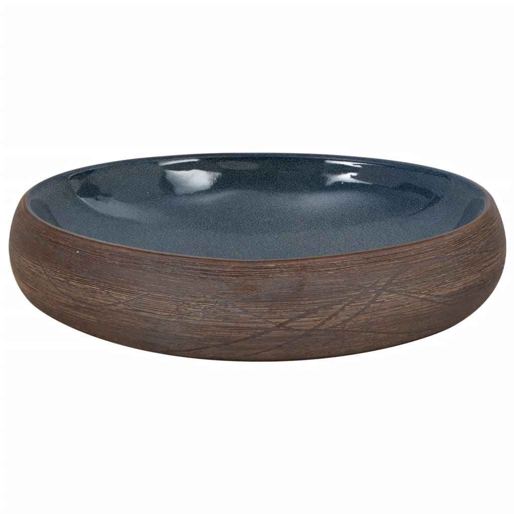 Lavoar de blat, maro și albastru, 59x40x15 cm, ceramică, oval