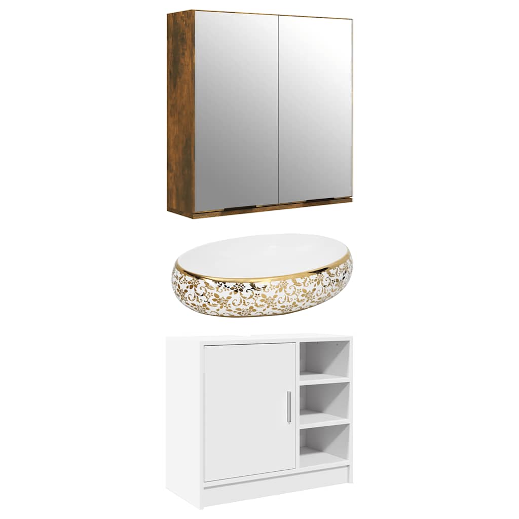 Lavoar de blat, alb și auriu, 59x40x15 cm, ceramică, oval