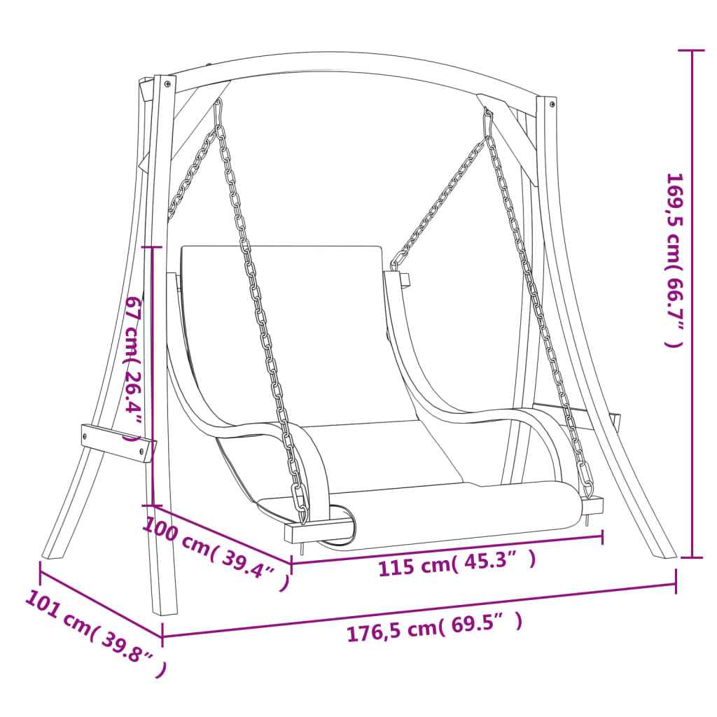Balansoar cu pernă, lemn masiv de molid cu finisaj din tec