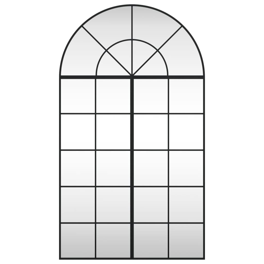 Oglindă de perete, negru, 80x140 cm, arcuită, fier