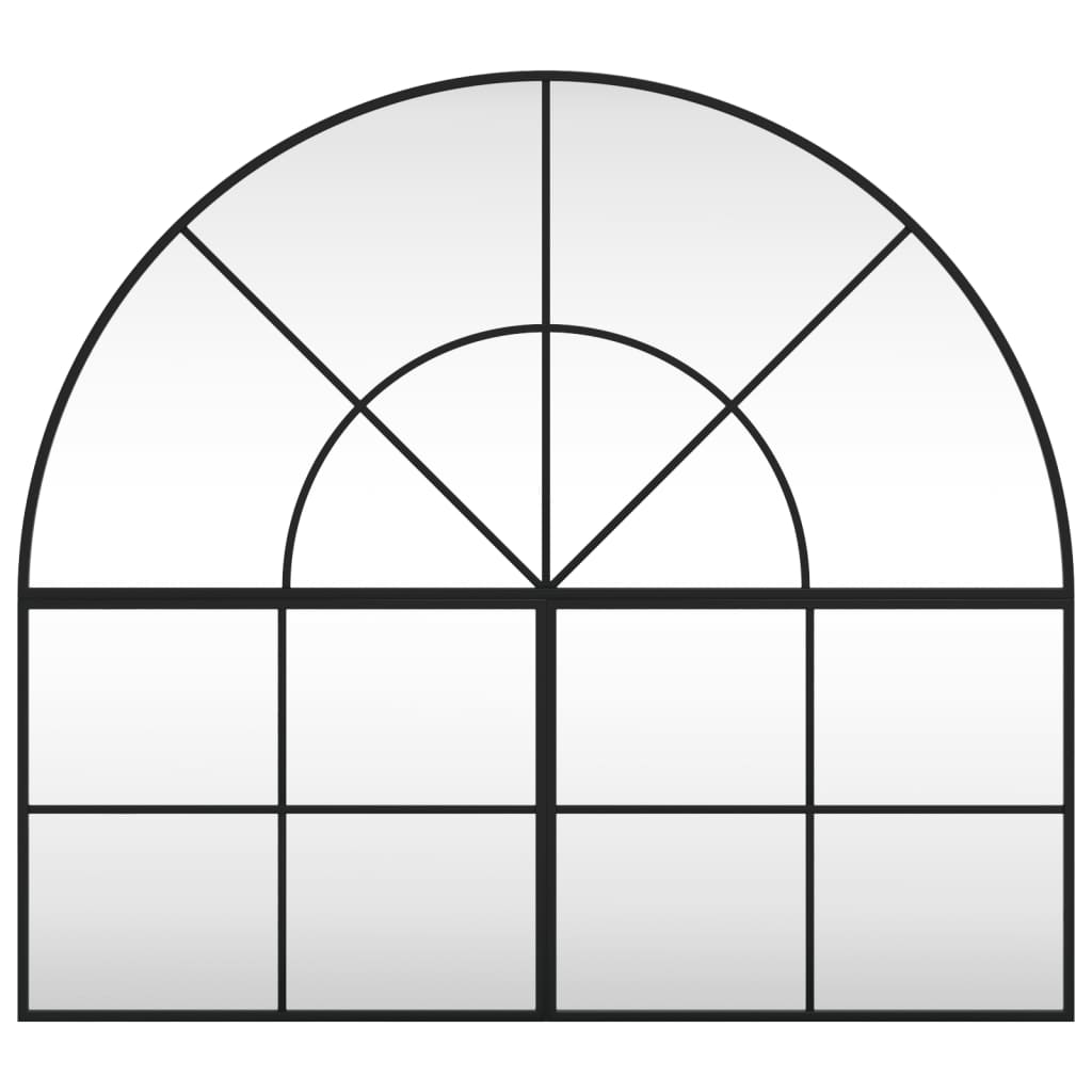 Oglindă de perete, negru, 100x90 cm, arcuită, fier