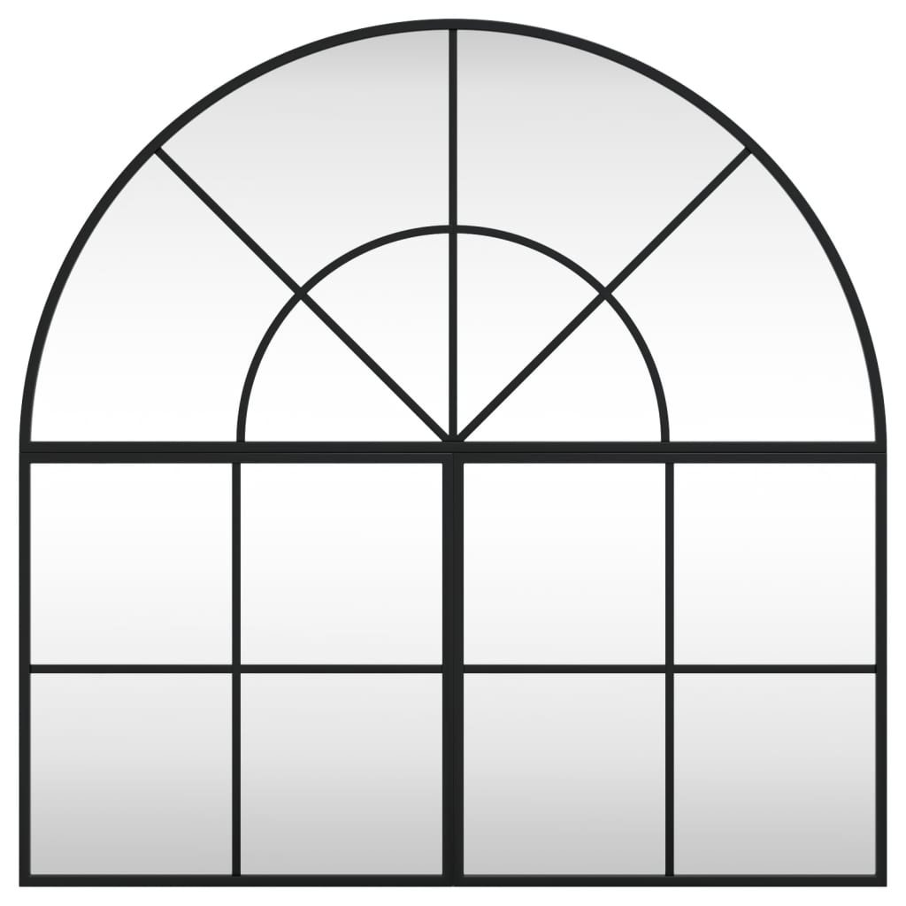 Oglindă de perete, negru, 80x80 cm, arcuită, fier