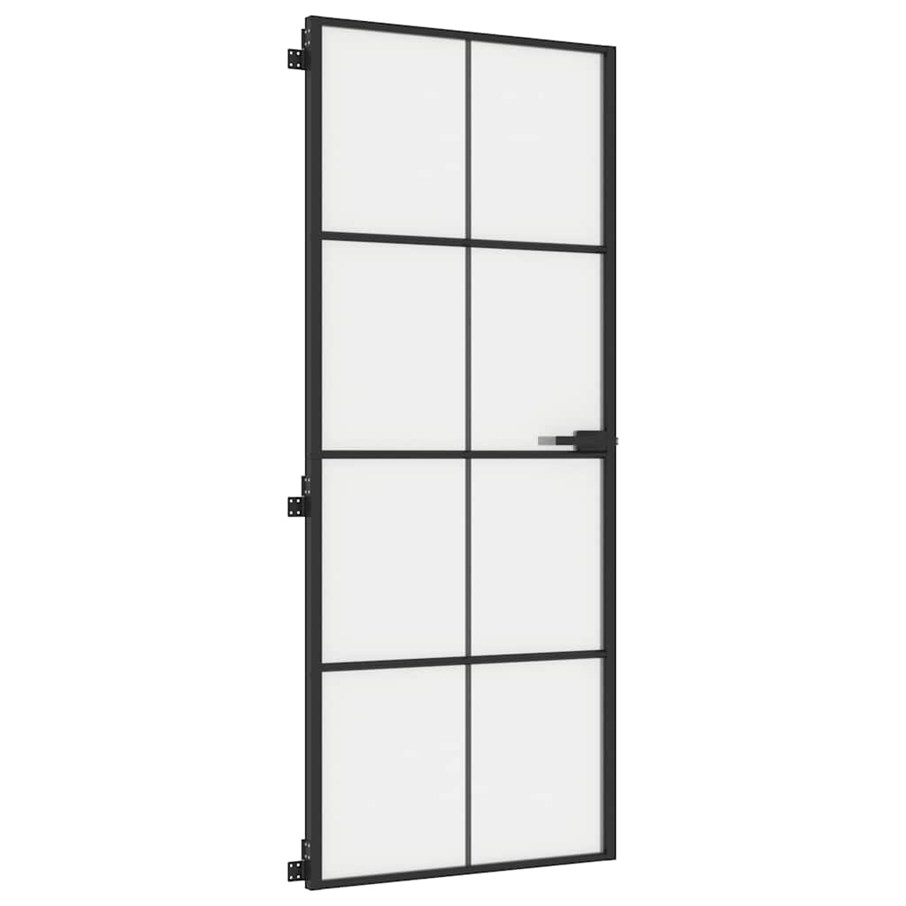 Ușă de interior negru 83x201,5 cm sticlă securiz./aluminiu slim