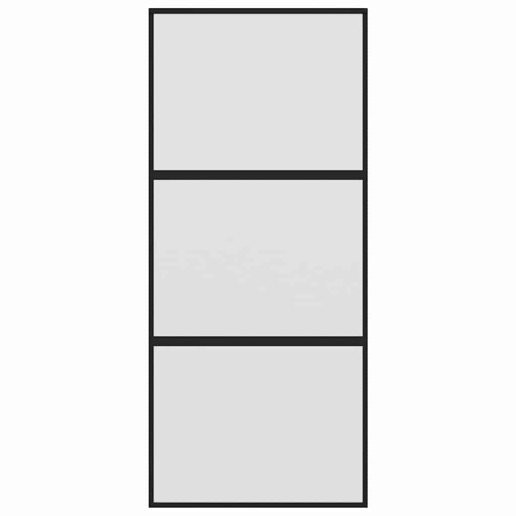 Ușă glisantă, negru, 90x205 cm, sticlă securizată și aluminiu