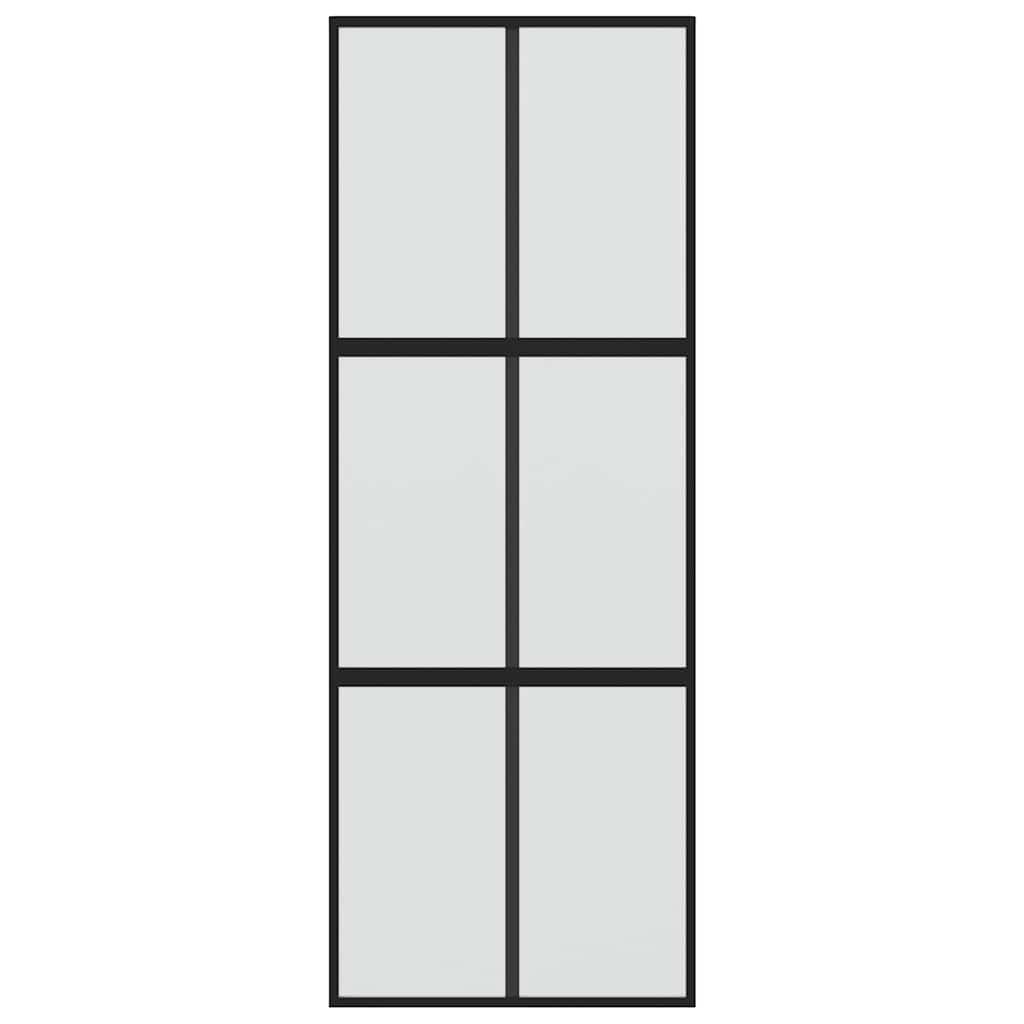 Ușă glisantă, negru, 90x205 cm, sticlă securizată și aluminiu