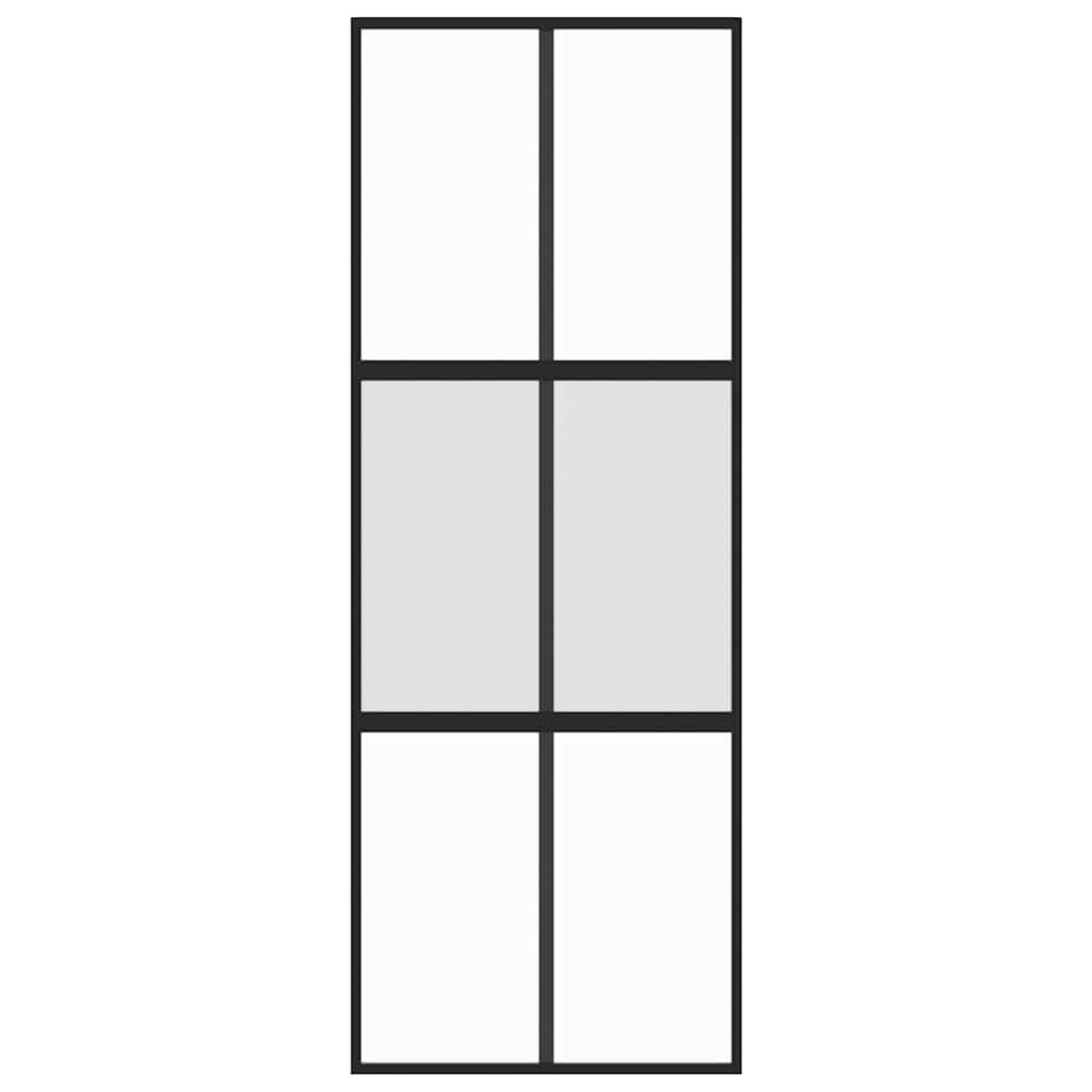 Ușă glisantă, negru, 76x205 cm, sticlă securizată și aluminiu