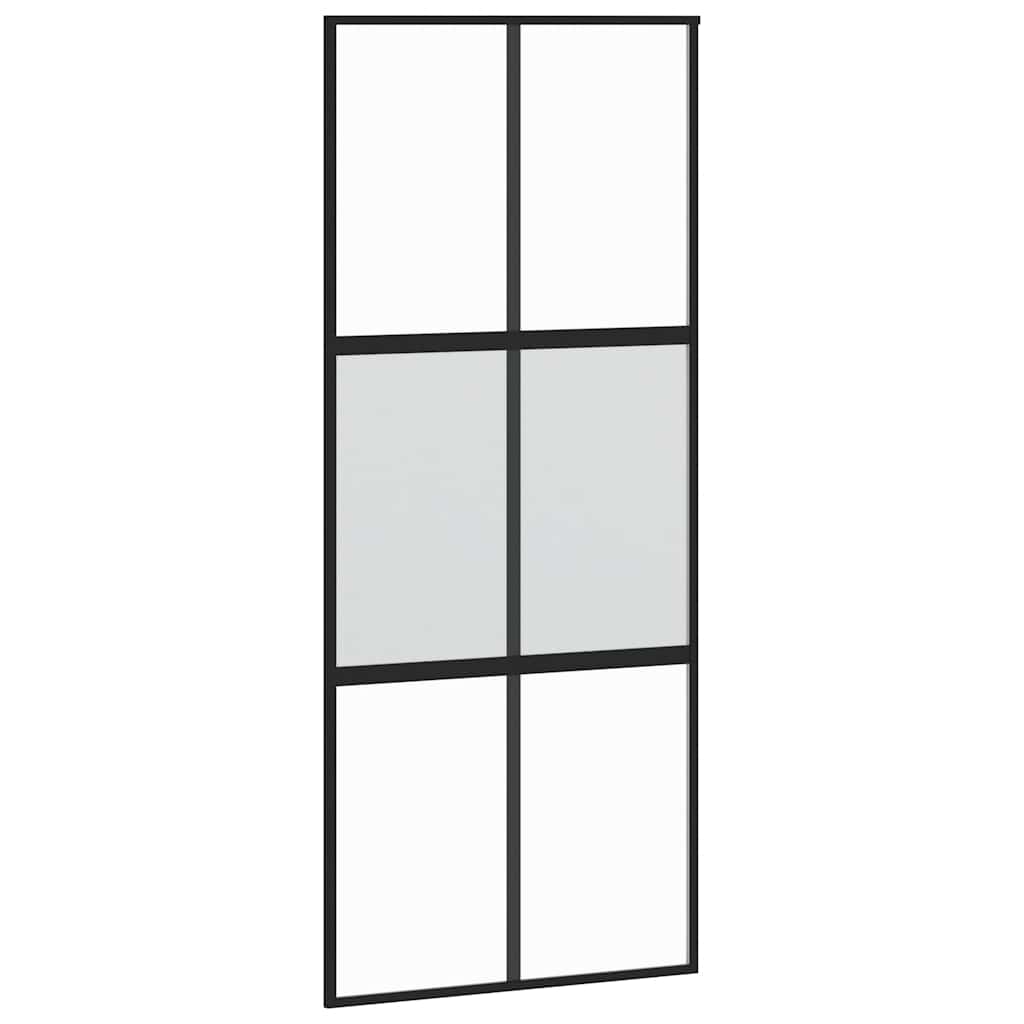 Ușă glisantă, negru, 90x205 cm, sticlă securizată și aluminiu