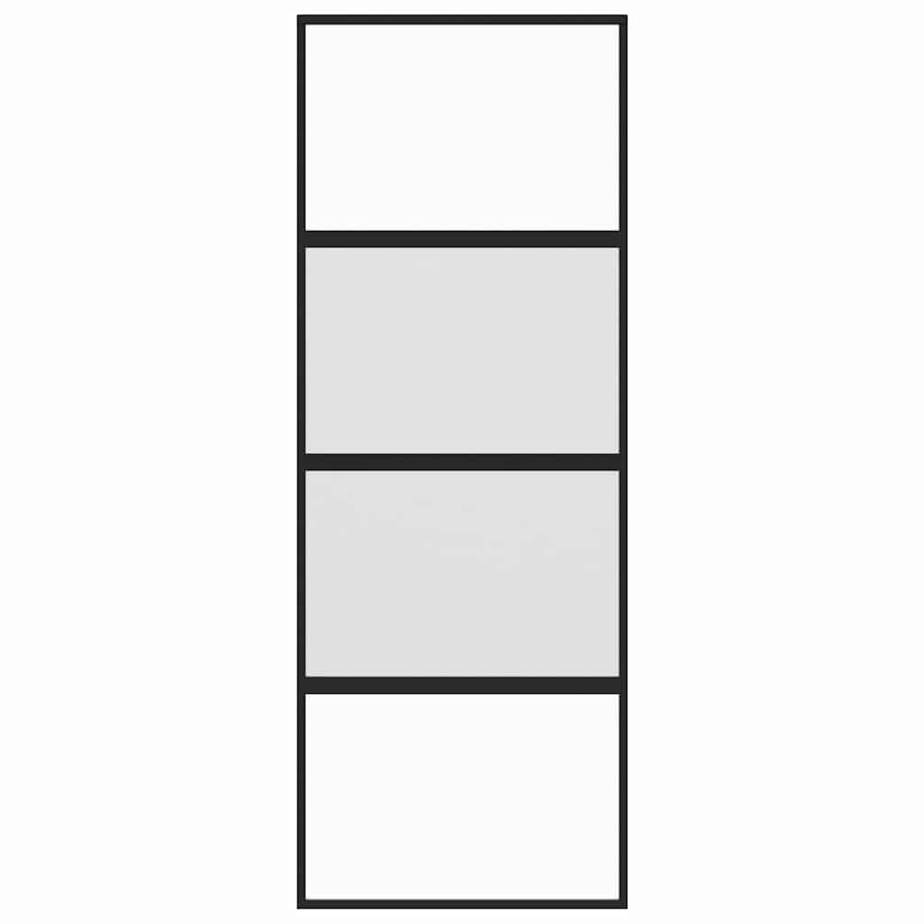 Ușă glisantă, negru, 76x205 cm, sticlă securizată și aluminiu