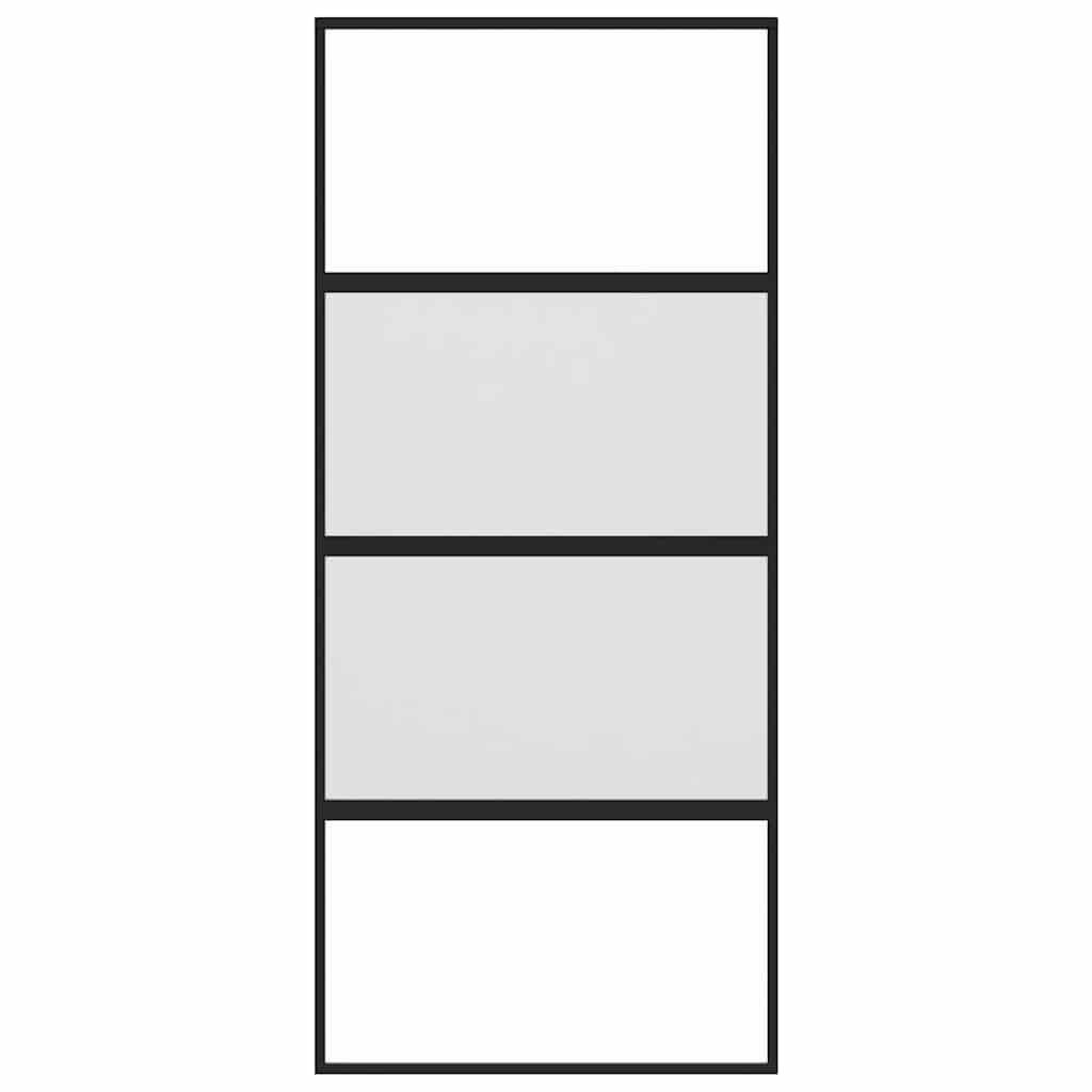 Ușă glisantă, negru, 90x205 cm, sticlă securizată și aluminiu