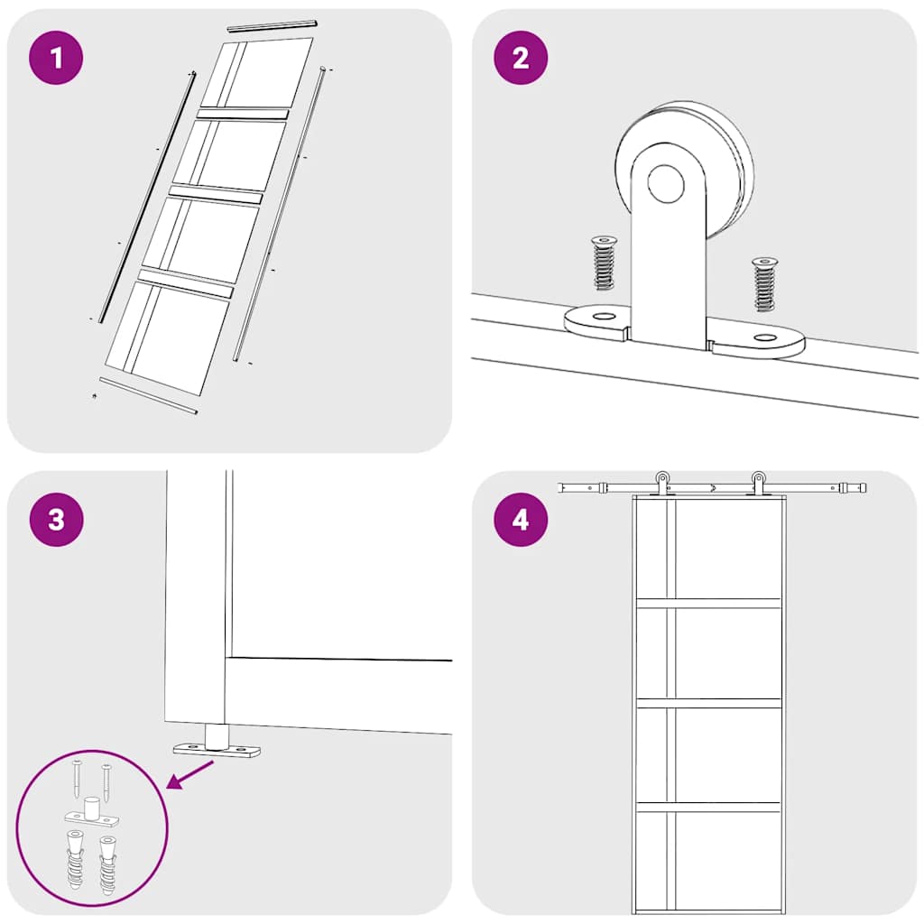Ușă glisantă, negru, 76x205 cm, sticlă securizată și aluminiu