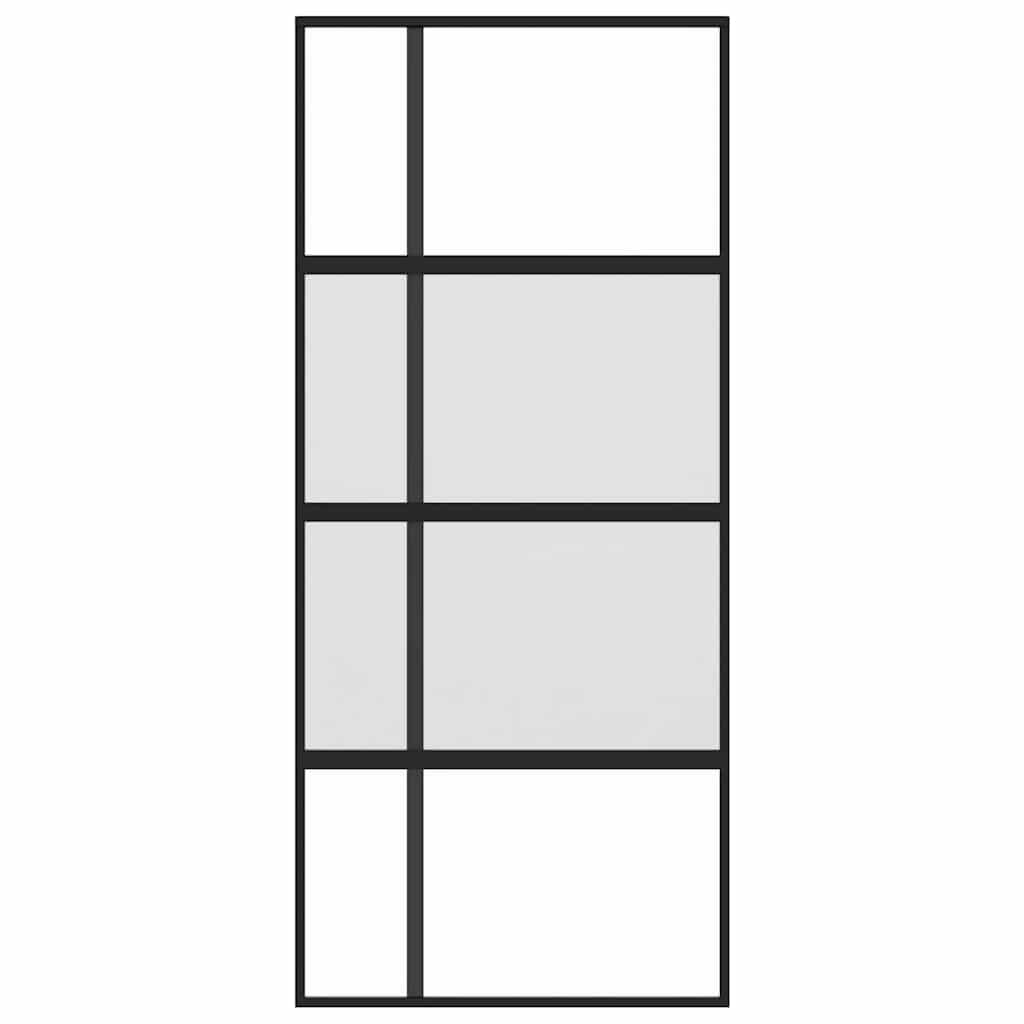 Ușă glisantă, negru, 90x205 cm, sticlă securizată și aluminiu