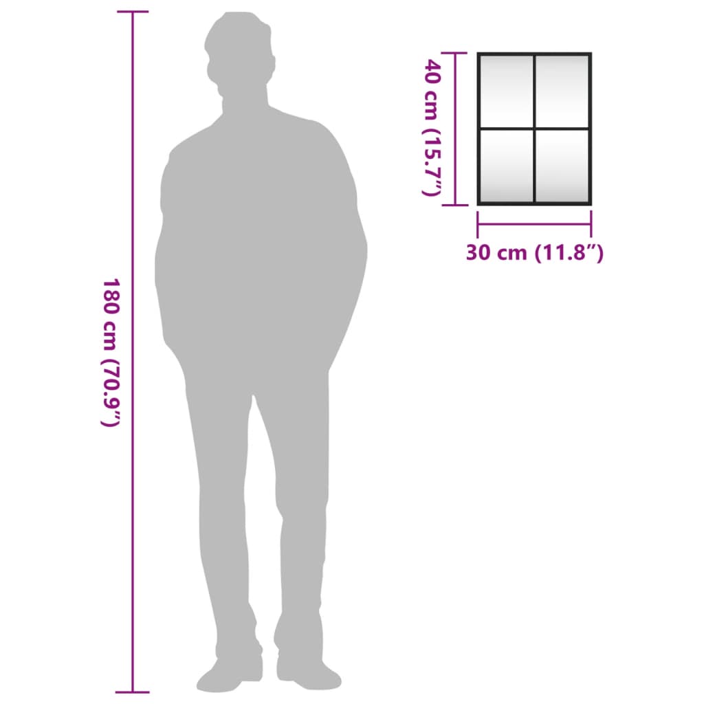 Oglindă de perete, negru, 30x40 cm, dreptunghiulară, fier