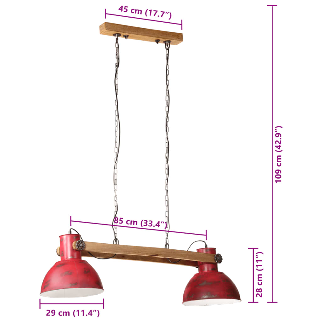 Lampă suspendată 25 W, roșu uzat, 85x28x109 cm, E27