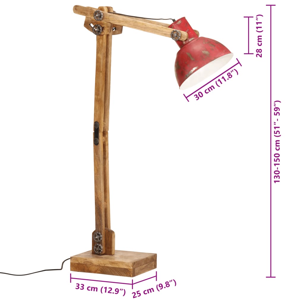 Lampă de podea, 25 W, roșu uzat, 33x25x130-150 cm, E27