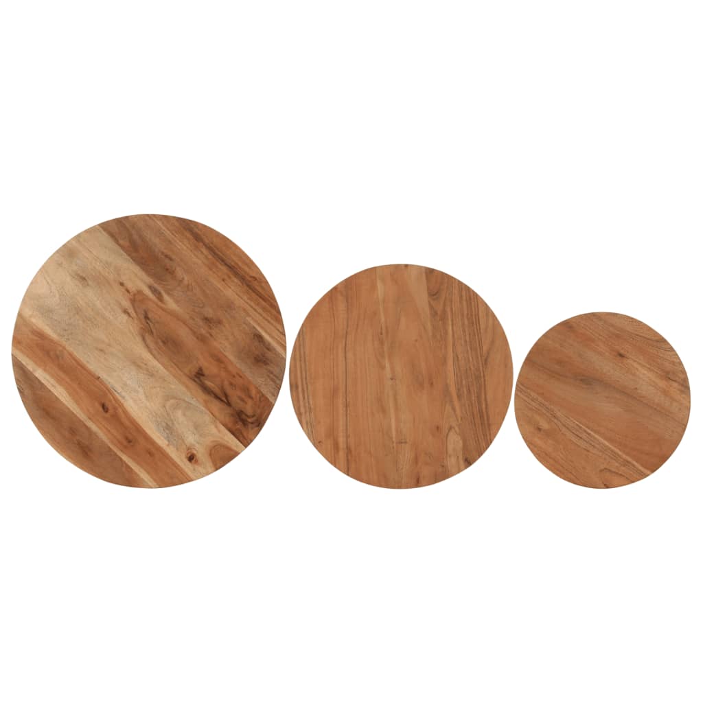 Măsuțe de cafea suprapuse, 3 buc., lemn masiv de acacia/fier