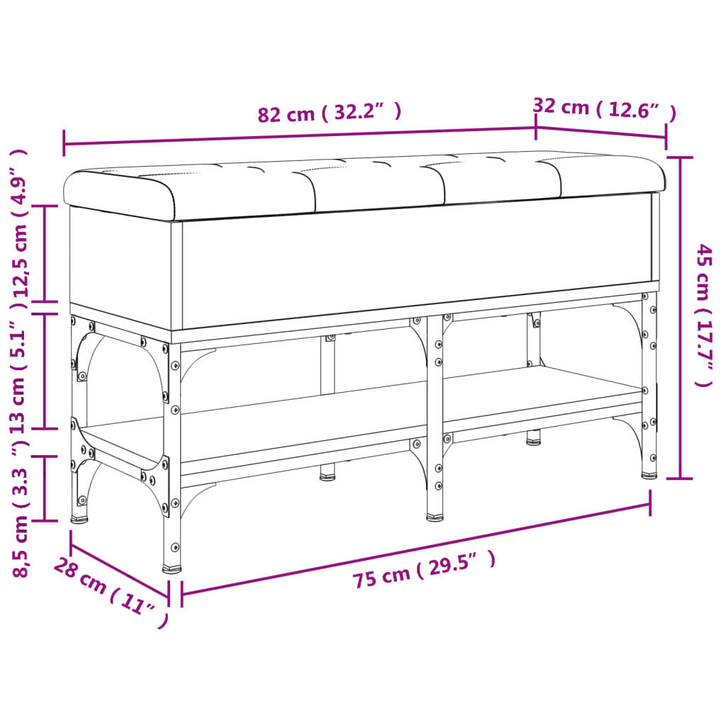 Bancă de pantofi, stejar fumuriu, 82x32x45 cm, lemn prelucrat