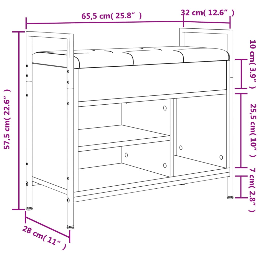 Bancă de pantofi, negru, 65,5x32x57,5 cm, lemn prelucrat