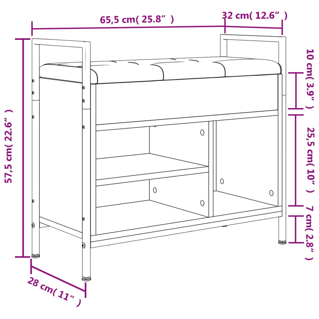 Bancă de pantofi, stejar fumuriu 65,5x32x57,5 cm lemn prelucrat