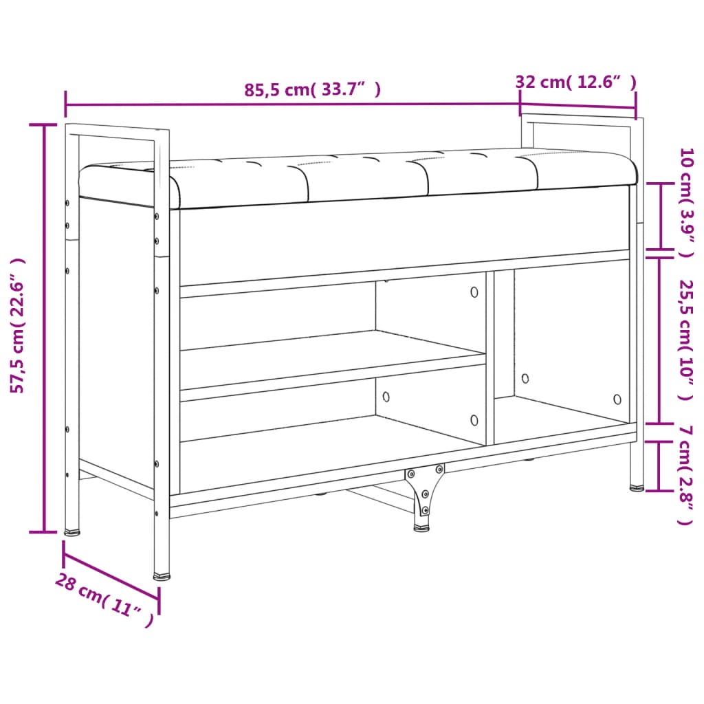 Bancă de pantofi, stejar fumuriu 85,5x32x57,5 cm lemn prelucrat