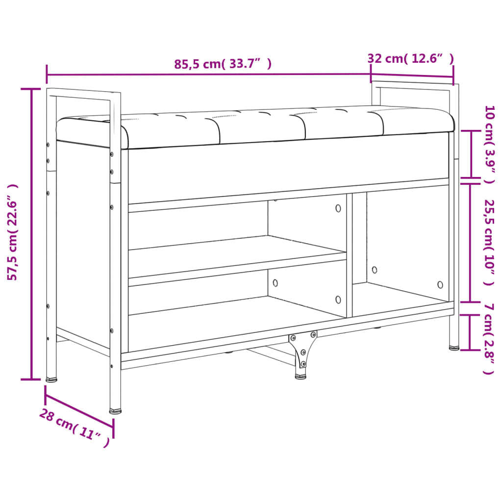 Bancă de pantofi, gri sonoma, 85,5x32x57,5 cm, lemn prelucrat