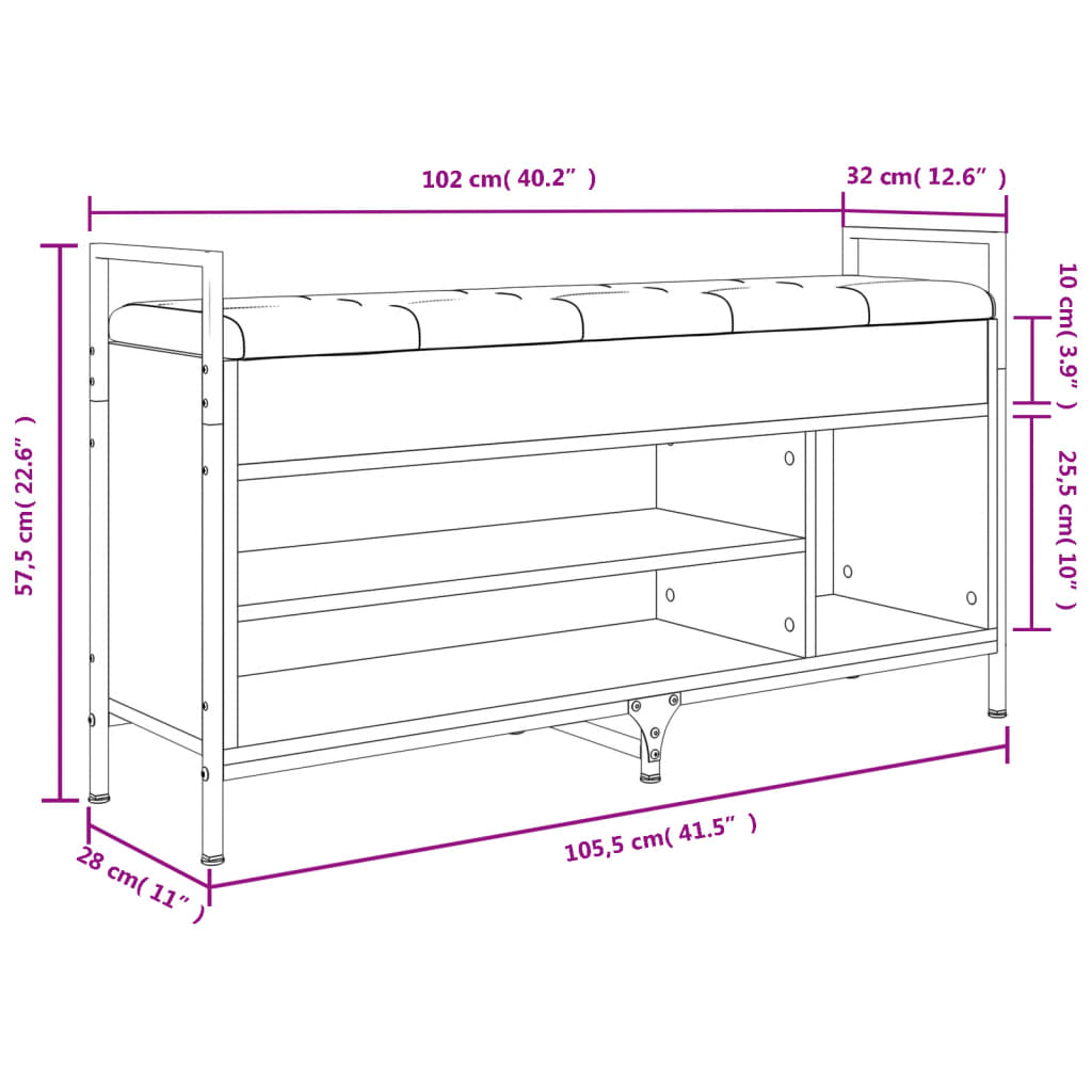 Bancă de pantofi, stejar fumuriu 105,5x32x57,5cm lemn prelucrat