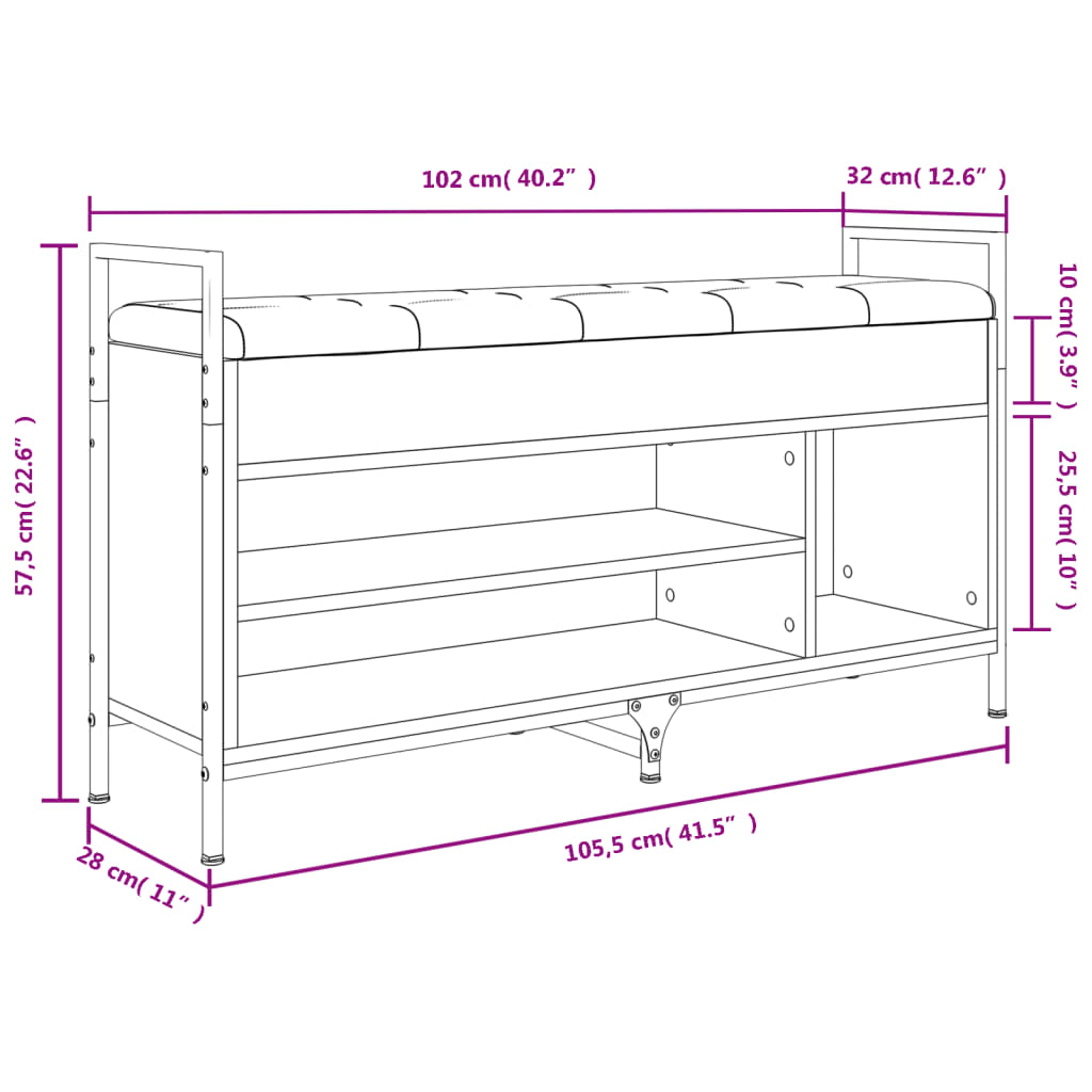 Bancă de pantofi, stejar maro, 105,5x32x57,5 cm, lemn prelucrat